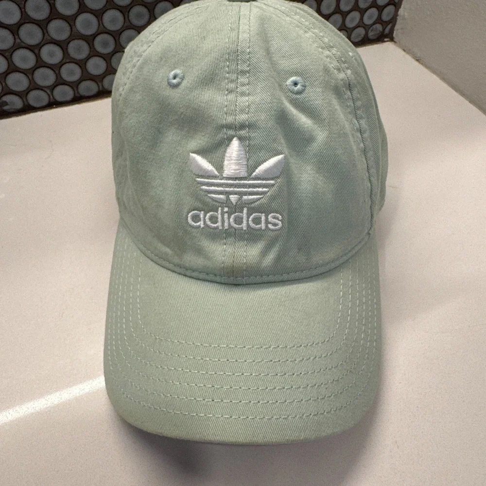 Adidas Hat‎ Cap Mint Green White Trefoil Strap Back Spell Out Logo Trefoil OSFA